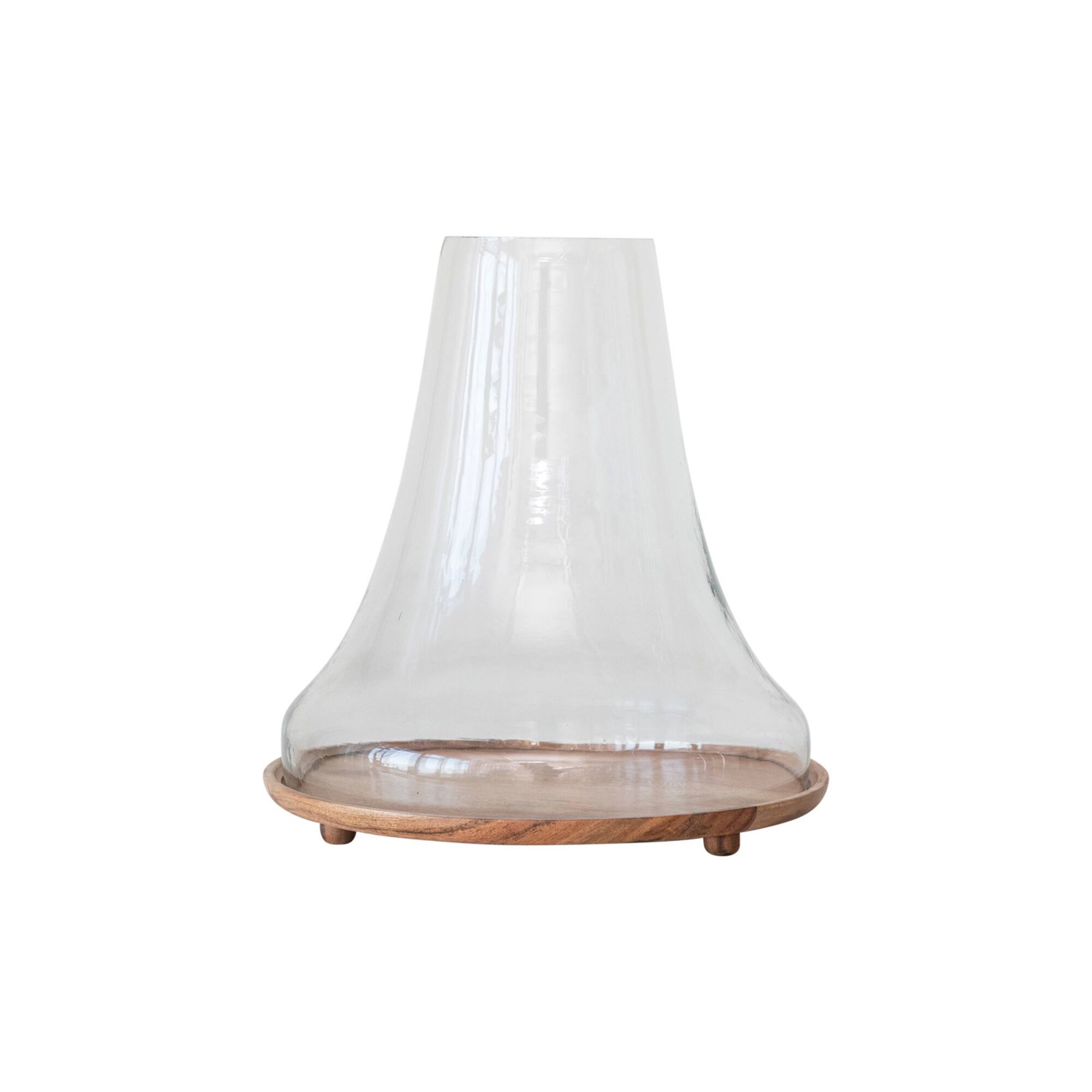 Hello Honey® 13" Reclaimed Glass Cloche with Mango Wood Base